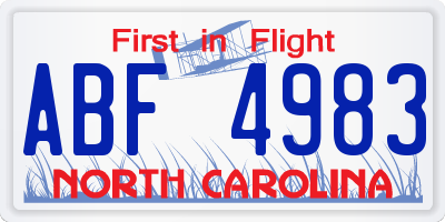 NC license plate ABF4983