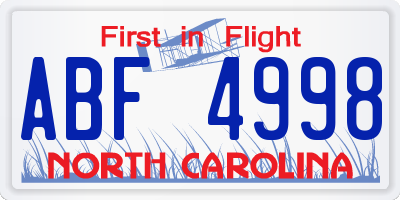 NC license plate ABF4998