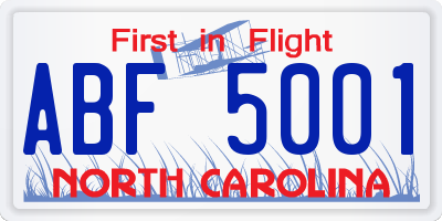 NC license plate ABF5001