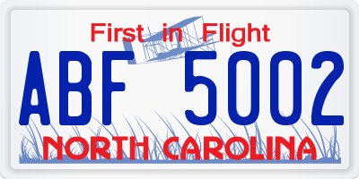 NC license plate ABF5002