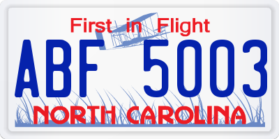 NC license plate ABF5003