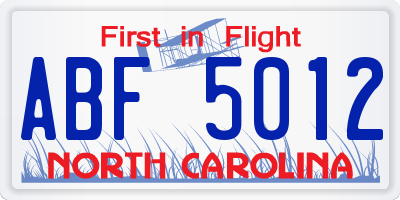 NC license plate ABF5012