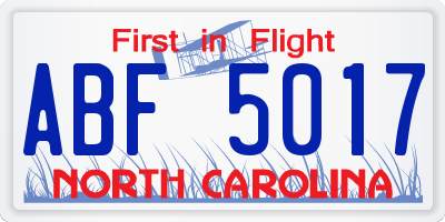 NC license plate ABF5017