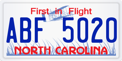 NC license plate ABF5020