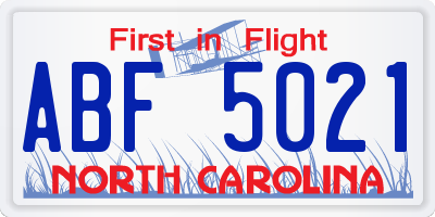 NC license plate ABF5021