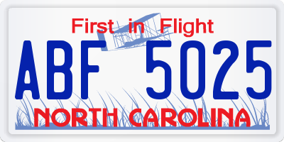 NC license plate ABF5025