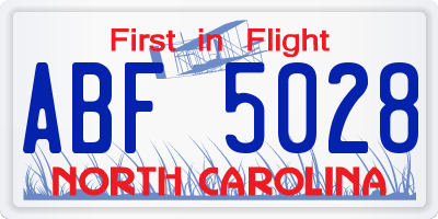 NC license plate ABF5028