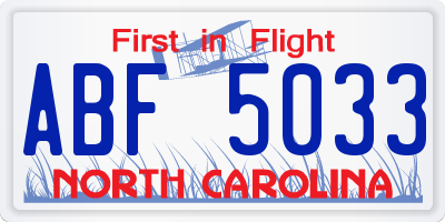 NC license plate ABF5033