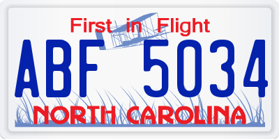 NC license plate ABF5034