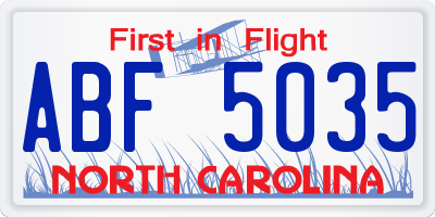 NC license plate ABF5035