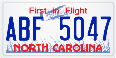 NC license plate ABF5047