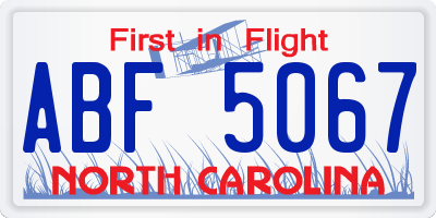 NC license plate ABF5067