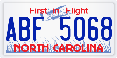 NC license plate ABF5068