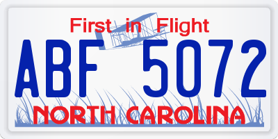 NC license plate ABF5072