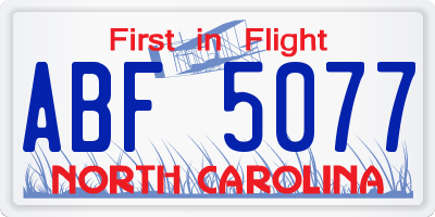 NC license plate ABF5077