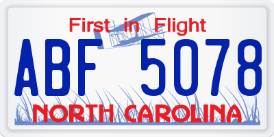 NC license plate ABF5078