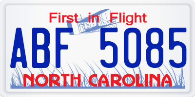 NC license plate ABF5085