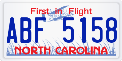 NC license plate ABF5158