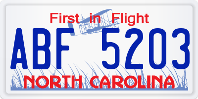 NC license plate ABF5203