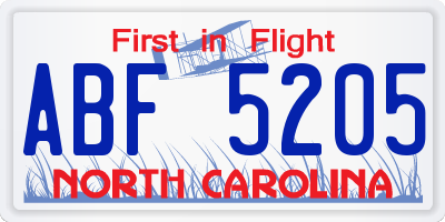 NC license plate ABF5205