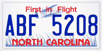 NC license plate ABF5208
