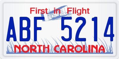 NC license plate ABF5214