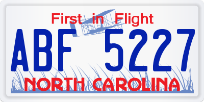 NC license plate ABF5227