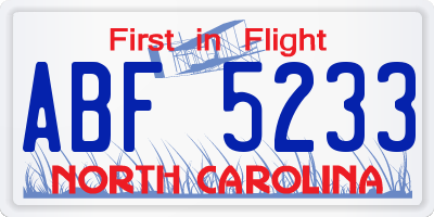 NC license plate ABF5233