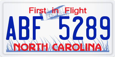 NC license plate ABF5289