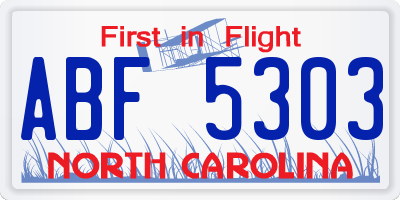 NC license plate ABF5303