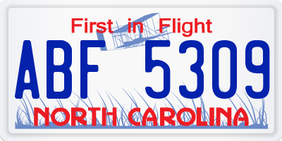 NC license plate ABF5309
