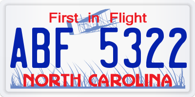NC license plate ABF5322