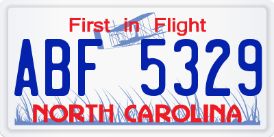 NC license plate ABF5329