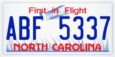 NC license plate ABF5337