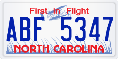 NC license plate ABF5347