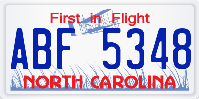 NC license plate ABF5348