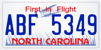 NC license plate ABF5349