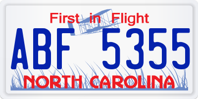 NC license plate ABF5355