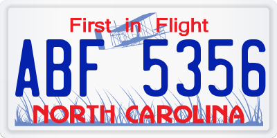 NC license plate ABF5356