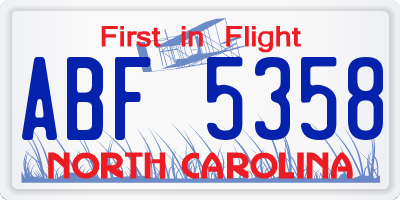 NC license plate ABF5358