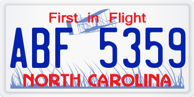 NC license plate ABF5359
