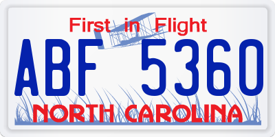 NC license plate ABF5360
