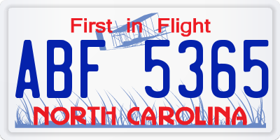 NC license plate ABF5365
