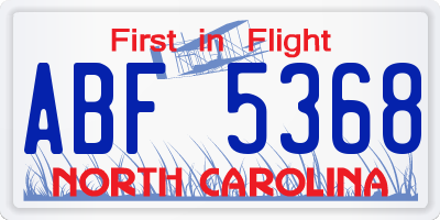 NC license plate ABF5368