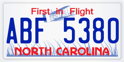 NC license plate ABF5380