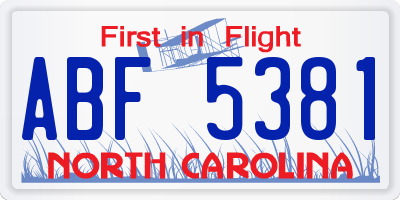 NC license plate ABF5381