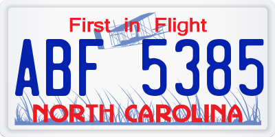 NC license plate ABF5385