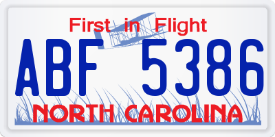 NC license plate ABF5386