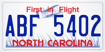 NC license plate ABF5402