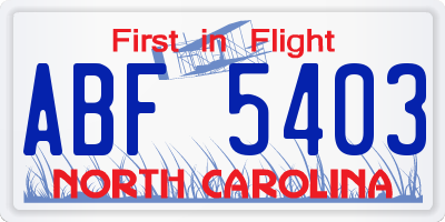 NC license plate ABF5403